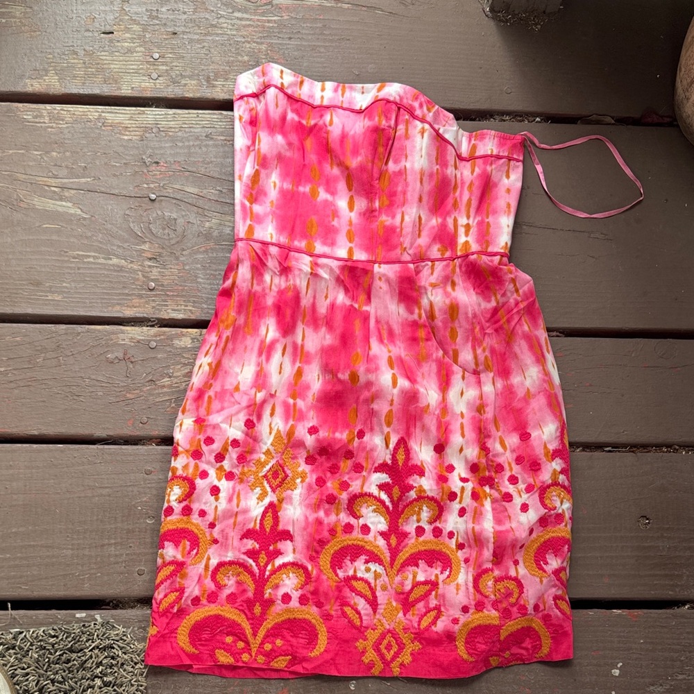 Beth Bowley Pink and Orange Strapless Dress